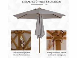 Sale Parasol con LED, 3 posiciones, poliéster, bambú, gris, (250x250x230 cm) Sombrilla
