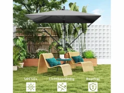 Discount Parasol descentrado de 260 cm, con protección UV 50+, función de inclinación, de metal y poliéster gris (295x250x235cm)