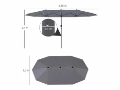 Discount Parasol doble con manivela, protección UV, estructura de acero, gris oscuro (436x260x240 cm) Sombrilla