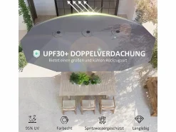 Discount Parasol doble con manivela, protección UV, estructura de acero, gris oscuro (436x260x240 cm) Sombrilla