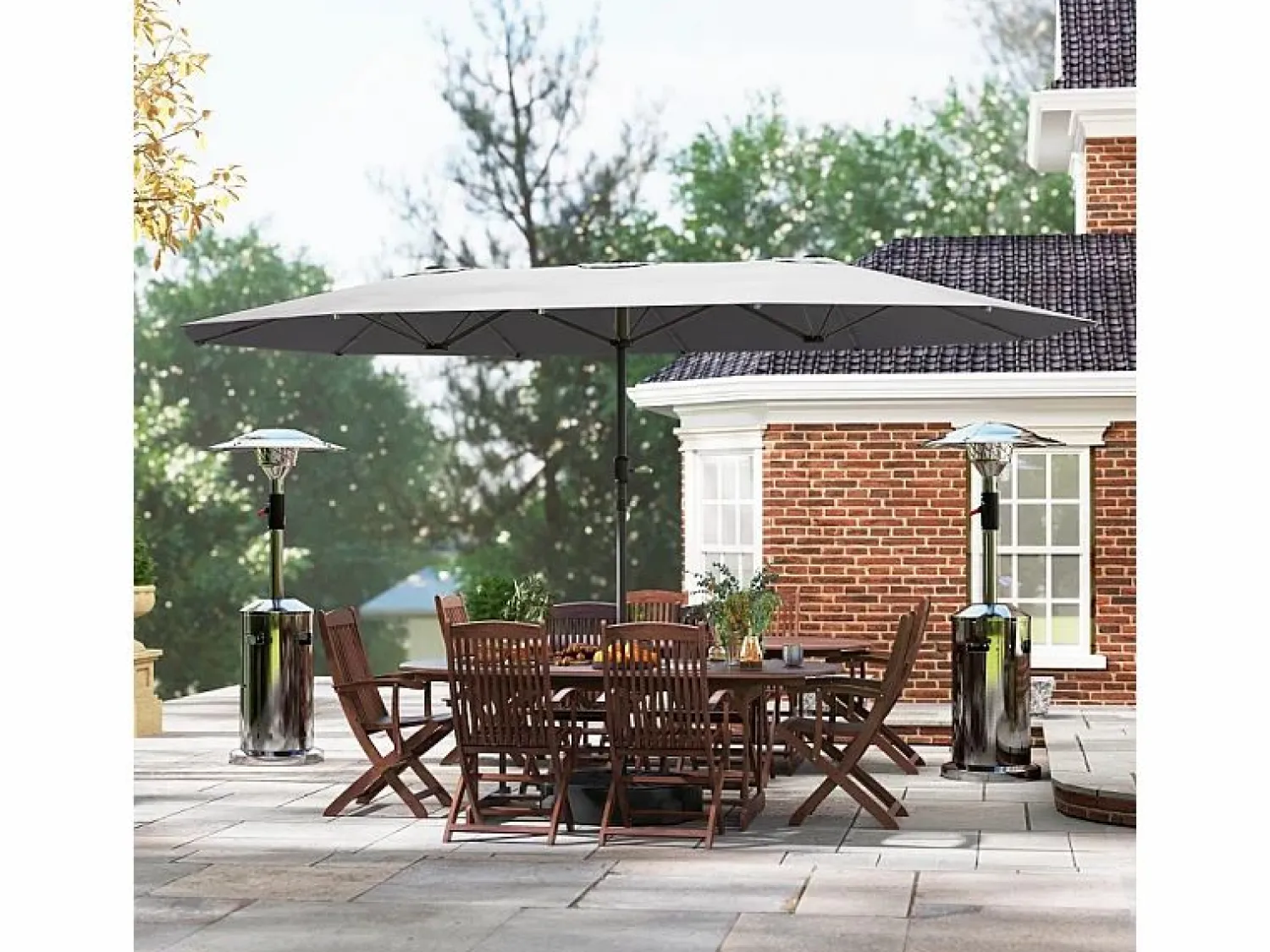 Discount Parasol doble con manivela, protección UV, estructura de acero, gris oscuro (436x260x240 cm) Sombrilla