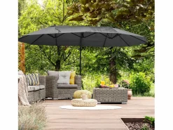 Sale Parasol doble con manivela, regulable, de metal, gris oscuro (440x270x250 cm) Sombrilla