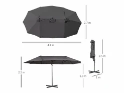 Sale Parasol doble con manivela, regulable, de metal, gris oscuro (440x270x250 cm) Sombrilla