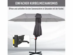 Sale Parasol doble con manivela, regulable, de metal, gris oscuro (440x270x250 cm) Sombrilla