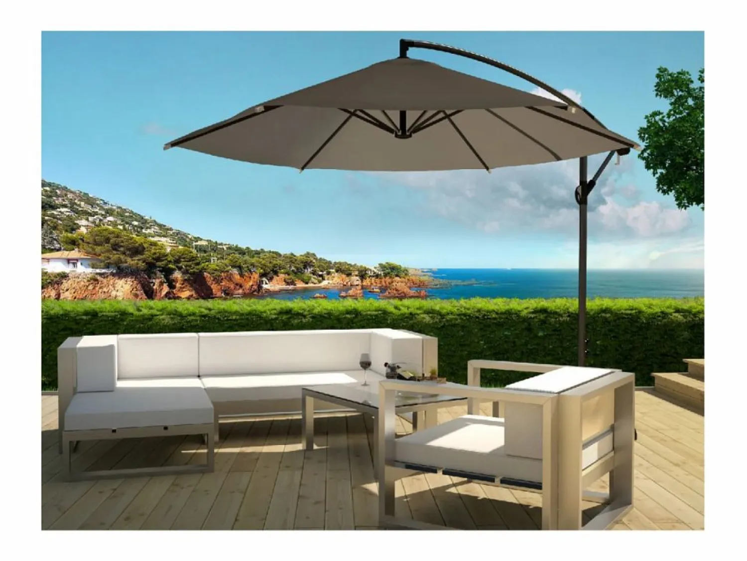 New Concept-Usine Parasol excéntrico Ø 300 cm PORTICCIO Gris