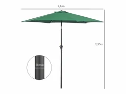 Hot Parasol inclinable con manivela, aluminio, poliéster, verde (Ø2,6x2,35 m)