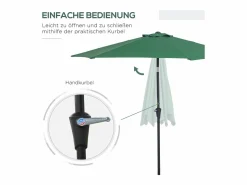Hot Parasol inclinable con manivela, aluminio, poliéster, verde (Ø2,6x2,35 m)
