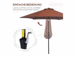 Outlet Parasol inclinable con manivela, aluminio y poliéster 180g/m², marrón (Ø2,7xH2,35 m)