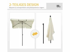 Parasol inclinable, protección UV, aluminio madera, color crema y negro (200x130x245 cm)