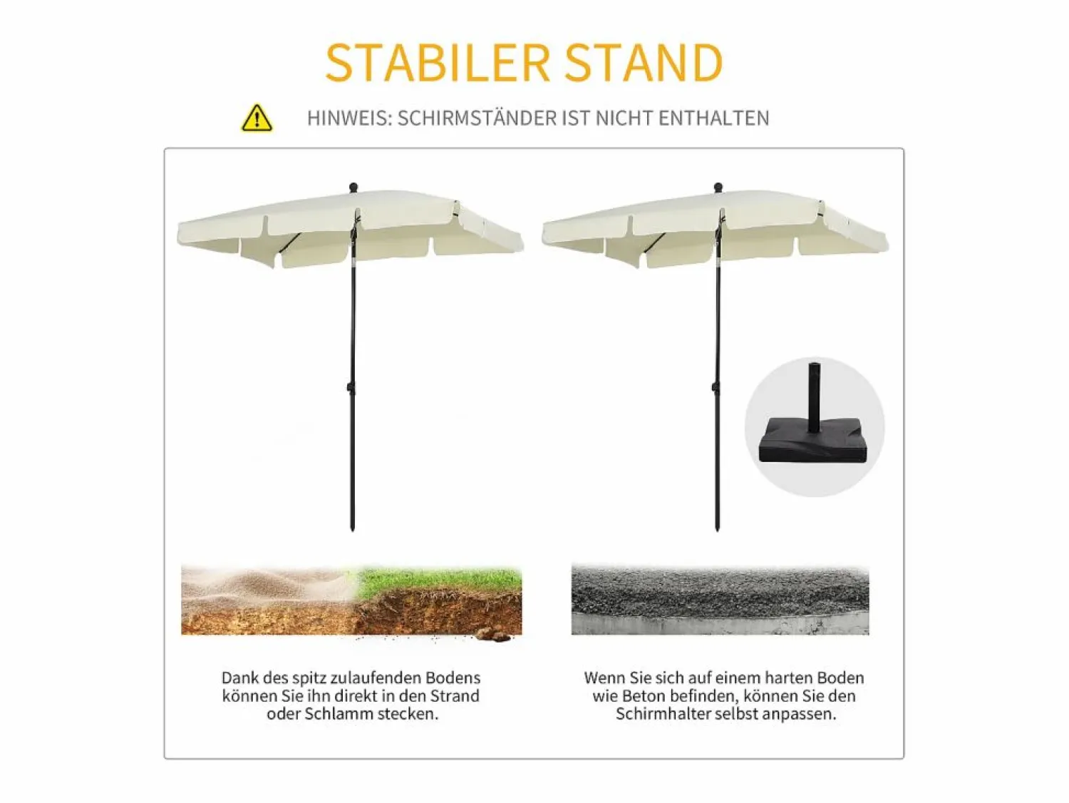 Parasol inclinable, protección UV, aluminio madera, color crema y negro (200x130x245 cm)