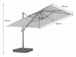Clearance Parasol rectangular excéntrico, 3x4m + placas de lastre 50x50cm azul Sombrilla