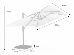 Clearance Sweeek Parasol rectangular excéntrico, 3x4m + placas de lastre 50x50cm Gris