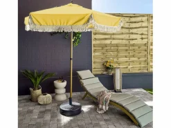 New Parasol redondo recta con flecos, ø2m ocre Sombrilla