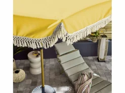 New Parasol redondo recta con flecos, ø2m ocre Sombrilla