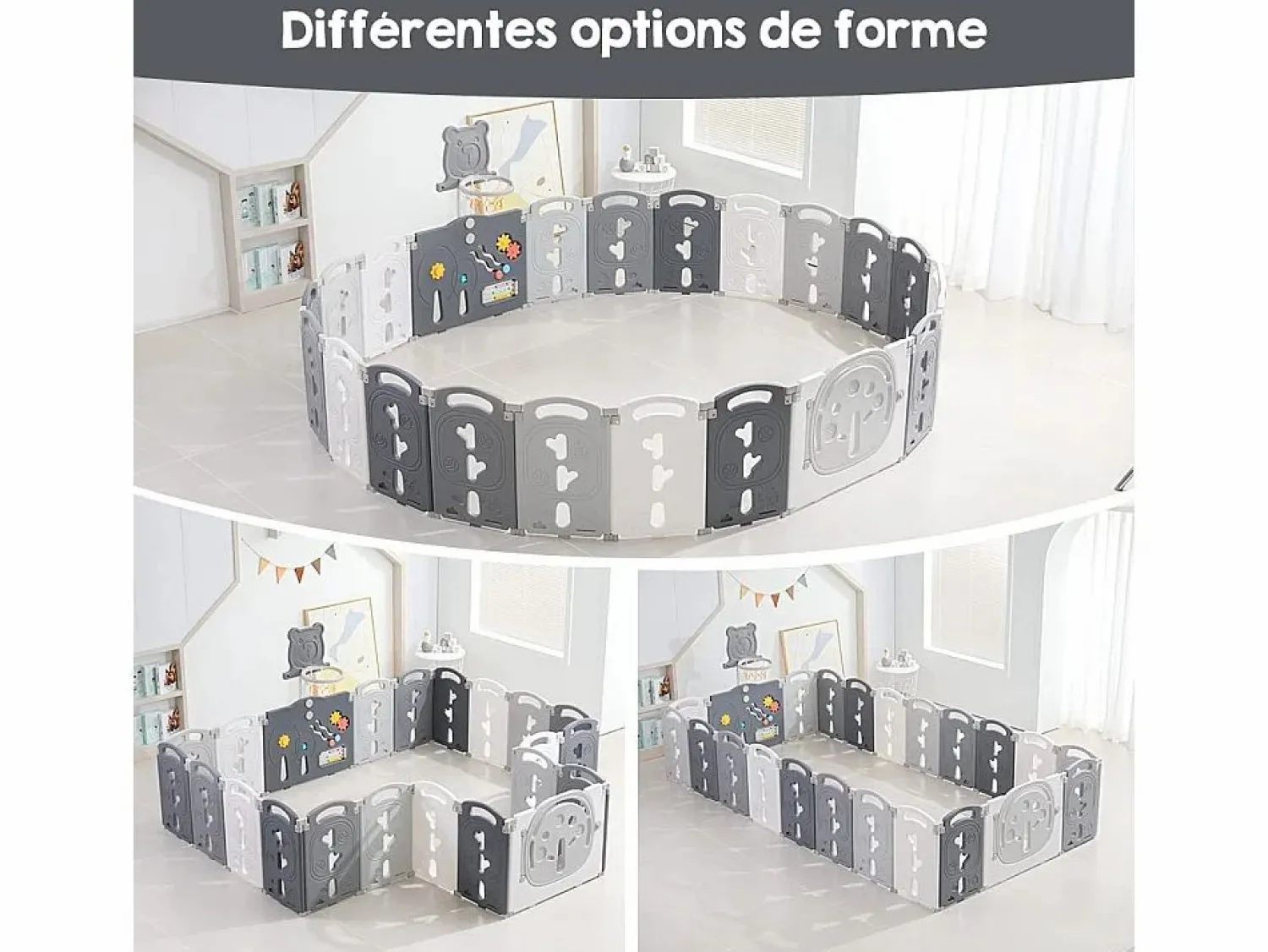 DripeX Parque de bebés plegable plegable de Yoleo grande plegable, 20+2 paneles modulares de plástico ecológicos, con cesta de baloncesto, 230x230x60cm