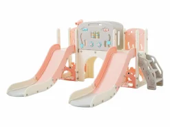 Clearance Merax Parque infantil 8 en 1 - 197 x 167 x 98 cm - Fabricado en HDPE - Con túnel arqueado y estructura de escalada - Rosa