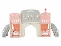 Clearance Merax Parque infantil 8 en 1 - 197 x 167 x 98 cm - Fabricado en HDPE - Con túnel arqueado y estructura de escalada - Rosa