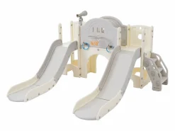 Best Parque infantil 8 en 1 con tobogán, pared de escalada, juego de perforación de agujeros, suelo gris