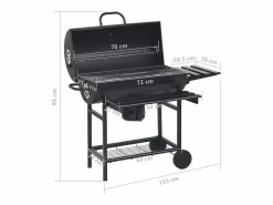 New Parrilla de barril ruedas y estantes acero 115x85x95 cm Barbacoa