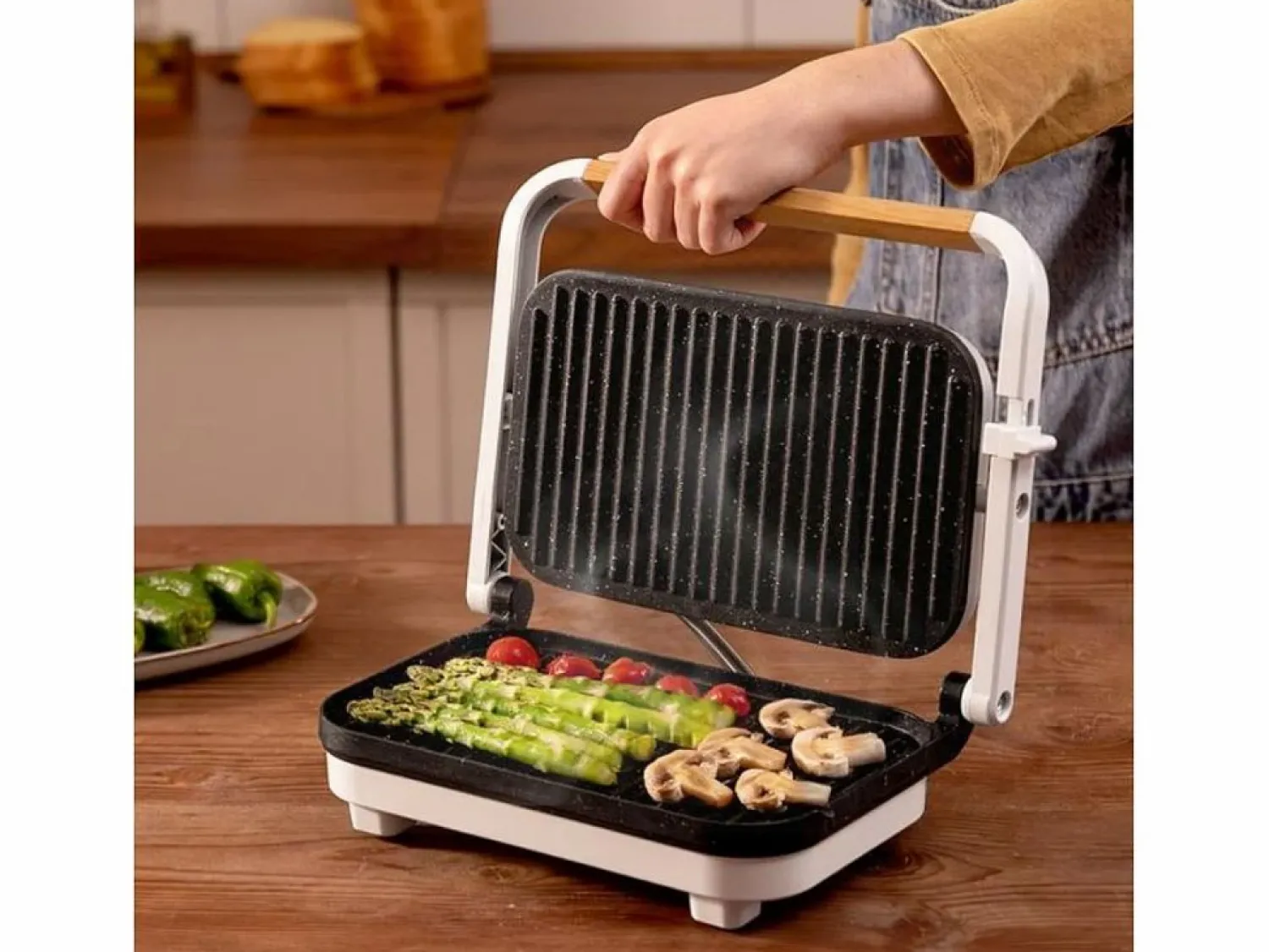 Online Parrilla eléctrica Cecotec Rock'nGrill 1200 Wood 1300W piedra RockStone blanco Negro