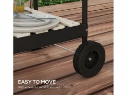 Outlet Parrilla metálica con ruedas, altura regulable, estante de madera, carrito móvil, gris (103 x 47 x 95 cm) Rojo