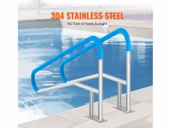 Pasamanos de Piscina SucceBuy de 2 Piezas, 139.5 x 81 cm, de Acero Inoxidable, con Placa Base para Jacuzzis