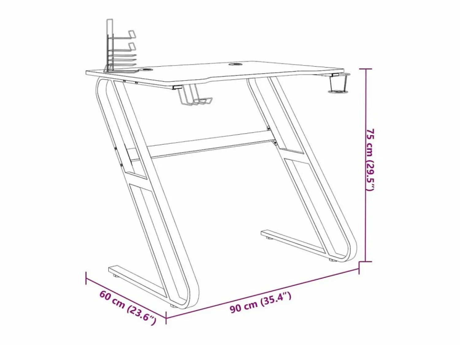 Best Garden Furniture Paul-François-Alain Escritorio gaming con patas en forma de ZZ 90x60x75 cm Negro