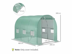 Hot Película de polietileno para túnel de jardín, 6 ventanas, (300x200x200 cm) Verde