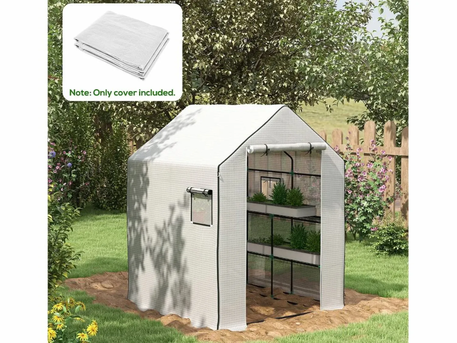 Sale Película de repuesto para invernadero, PE reforzado 135 g/m², con ventana lateral y puerta enrollable, color (140 x 143 x 190 cm) Blanco