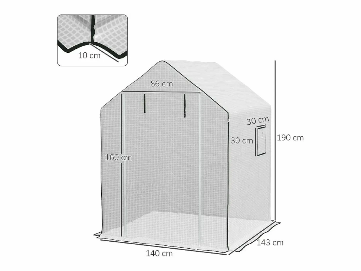 Sale Película de repuesto para invernadero, PE reforzado 135 g/m², con ventana lateral y puerta enrollable, color (140 x 143 x 190 cm) Blanco