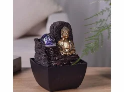 Zen Arôme Pequeña fuente de resina de interior con Buda Theravada de LED