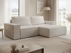Vente-unique Pequeño Sofá cama rinconera derecha de pana AMELIA