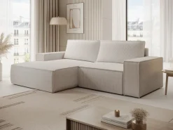 Vente-unique Pequeño Sofá cama rinconera izquierda de pana color AMELIA
