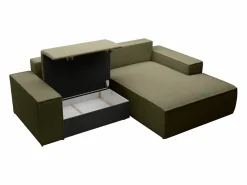 Outlet Vente-unique Pequeño sofá rinconera derecha de 3 plazas convertible de pana verde AMELIA Caqui