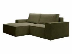 Best Vente-unique Pequeño sofá rinconera izquierda de 3 plazas convertible de pana verde AMELIA Caqui