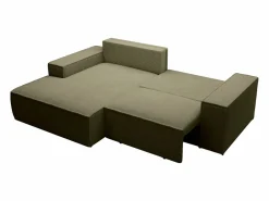 Best Vente-unique Pequeño sofá rinconera izquierda de 3 plazas convertible de pana verde AMELIA Caqui