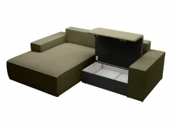 Best Vente-unique Pequeño sofá rinconera izquierda de 3 plazas convertible de pana verde AMELIA Caqui