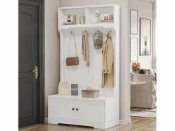 Outlet OKWISH Perchero con 4 ganchos y 2 puertas de almacenamiento – Para recibidores y pasillos Blanco