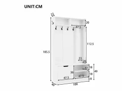 Clearance OKWISH Perchero con 1 puerta, 4 compartimentos abiertos y 6 ganchos Blanco