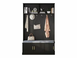Online Perchero con banco zapatero, 6 ganchos triples, independiente, diseño moderno, aglomerado, (120x40x191 cm) Negro