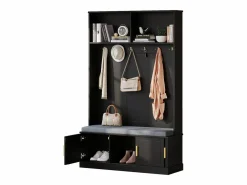 Online Perchero con banco zapatero, 6 ganchos triples, independiente, diseño moderno, aglomerado, (120x40x191 cm) Negro