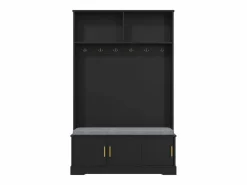 Online Perchero con banco zapatero, 6 ganchos triples, independiente, diseño moderno, aglomerado, (120x40x191 cm) Negro