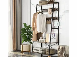Outlet Perchero con dos estantes Armario de entrada estilo industrial Perchero H182cm Marru00f3n