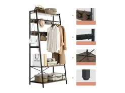 Outlet Perchero con dos estantes Armario de entrada estilo industrial Perchero H182cm Marru00f3n