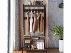 Outlet Perchero con dos estantes Armario de entrada estilo industrial Perchero H182cm Marru00f3n