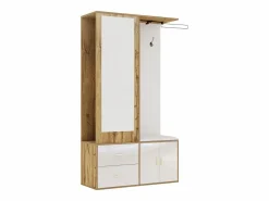 Online OKWISH Perchero con espejo, banco zapatero y barra retráctil para ropa - y natural Blanco