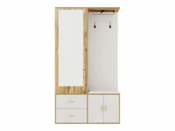 Online OKWISH Perchero con espejo, banco zapatero y barra retráctil para ropa - y natural Blanco