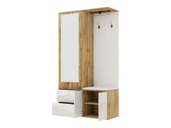 Online OKWISH Perchero con espejo, banco zapatero y barra retráctil para ropa - y natural Blanco