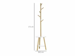 Sale Perchero con mesa auxiliar, madera, blanco y natural (39,5x39,5x171 cm) Perchero