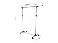 Perchero con ruedas, regulable en altura y anchura, acero inoxidable, color plata (86-160x45x95-170 cm)